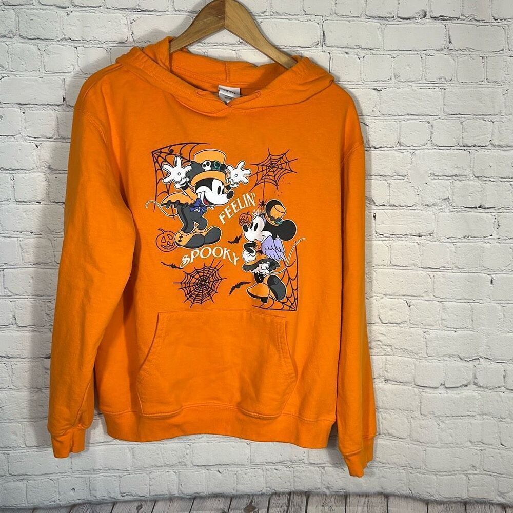 Disney Mickey Minnie Mouse Halloween Small Womens Orange Graphic Logo Hoodie